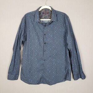 Lords Of Harlech Tailored Fit Long Sleeve Button Up Blue Polka Dot Stripe Retro
